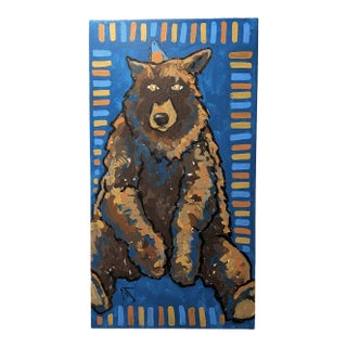 The Bear and the Blue BIrd Modern Whimsical Folk Art Painting by Mikel Davison For Sale