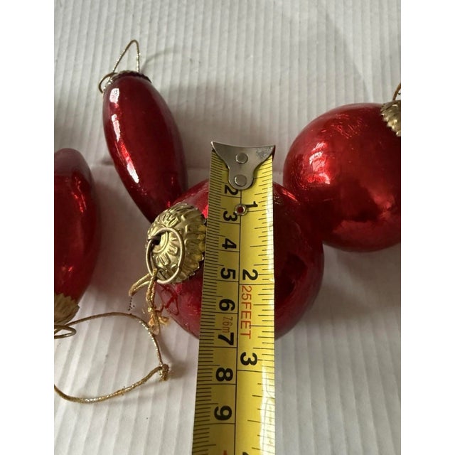 Glass Vintage(8)Christmas Crackle Glass Kugel Style Ornaments Hearts,balls,teardrop Ruby Red Christmas Holiday Decor For Sale - Image 7 of 12
