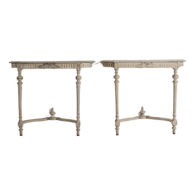 19th Century France Louis XVI Antique White Wood Console Table For Sale