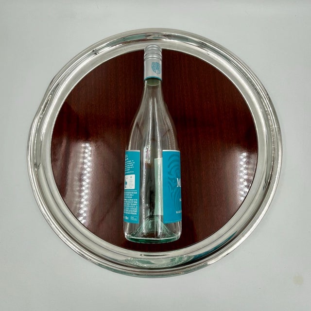 Mid-Century Modern Mid 20th Century Modern Silverplate and Formica Bar Tray 16.5" Diameter For Sale - Image 3 of 9