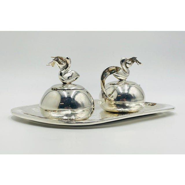 1970s Los Castillo Taxco Pelican Creamer, Sugar & Serving Tray, Mexican Silversmithing - 3pcs For Sale - Image 11 of 18