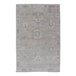 Afghanistan Oushak Rug With Soft Sage Gray Field and Tribal Motifs For Sale