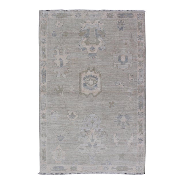 Afghanistan Oushak Rug With Soft Sage Gray Field and Tribal Motifs For Sale