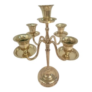 Vintage Georgian Style Brass Five-Light Candelabra, 11.25” For Sale