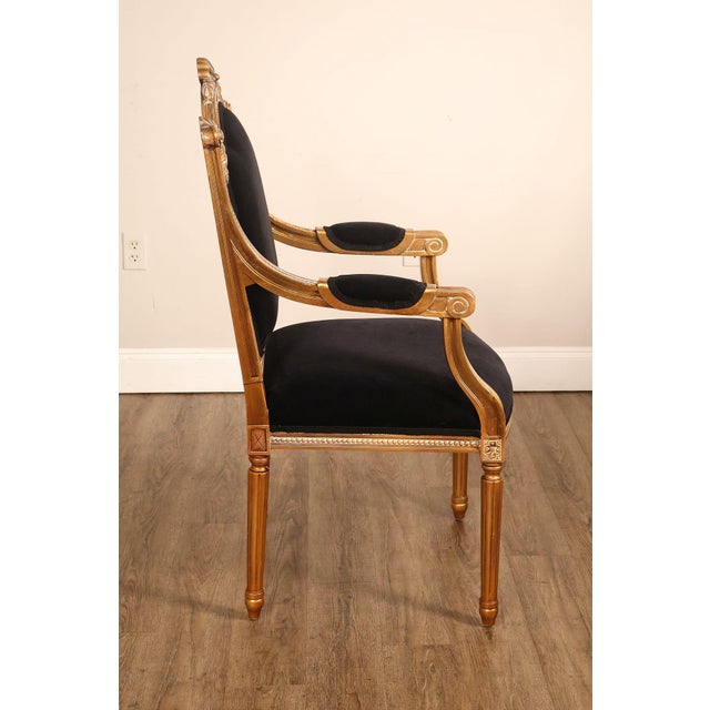 Louis XVI Style Giltwood Armchair With Black Upholstery For Sale - Image 17 of 18