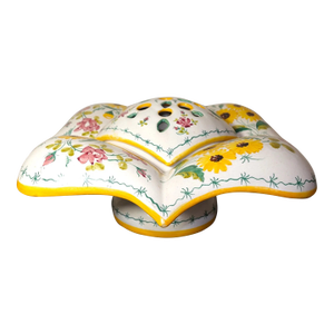 Vintage 1990 Fabrica Sant'Anna Lisbon Portugal Pottery Ceramic Sunflower/Rose Motifs Flower Frog Bowl