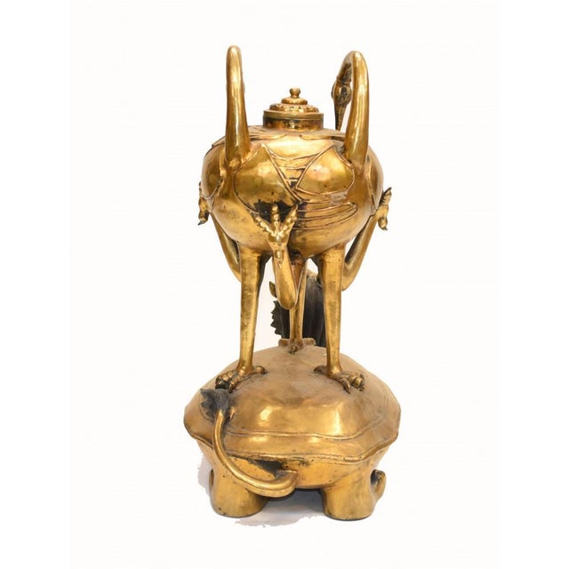Metal Chinese Dragon Crane Incense Burner in Bronze For Sale - Image 7 of 12