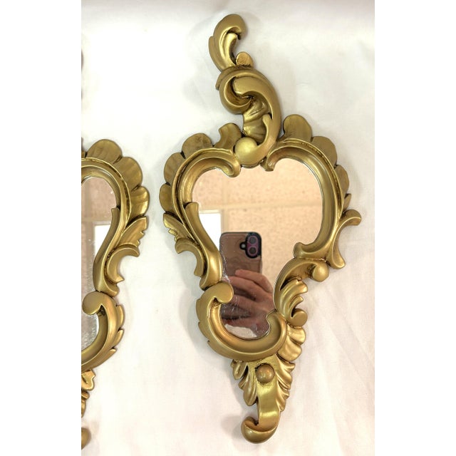 Vintage Sweet Petite Gold Scroll Wall Mirrors- A Pair For Sale - Image 14 of 14