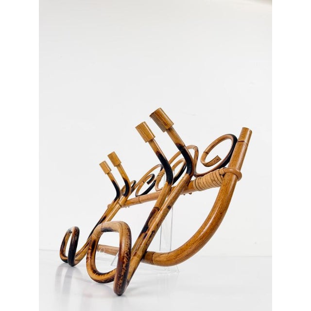 Gold Italian Riviera Mid-20th Century Modern Cane, Rattan & Bamboo Wall Coat Rack, 1960s For Sale - Image 8 of 13