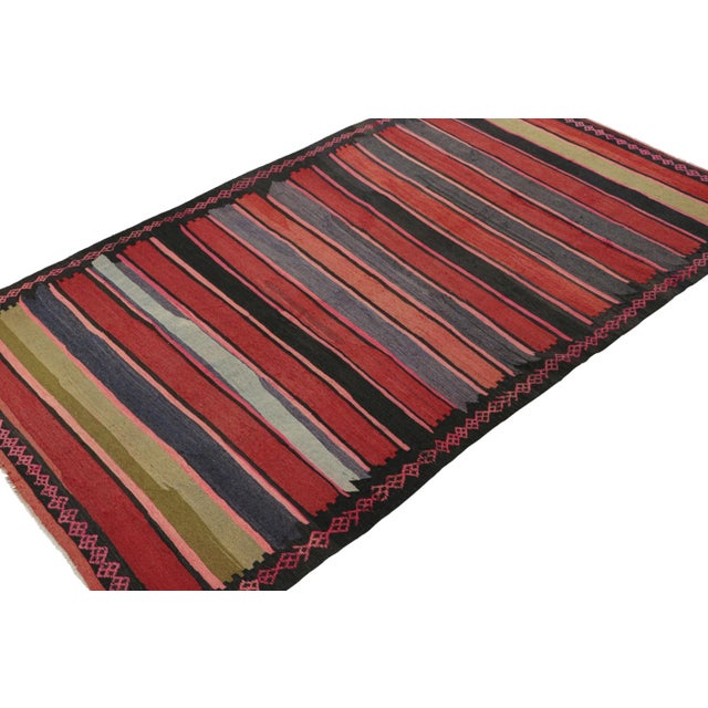 Traditional Vintage Shahsavan Persian Kilim in Red With Multicolor Stripes, From Rug & Kilim For Sale - Image 3 of 7