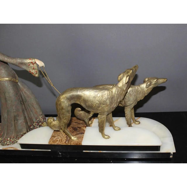 Georges Gori, Woman with Greyhounds, 1925, Faux Chryséléphantine For Sale - Image 12 of 18