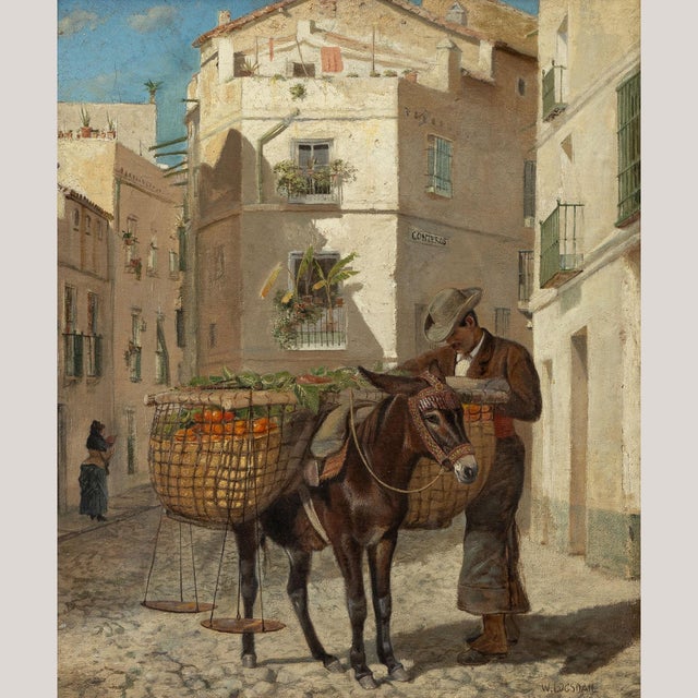 Seville William Logsdail, The Orange Seller, Calle Conteros, 1800s, Oil Painting on Canvas For Sale - Image 8 of 8