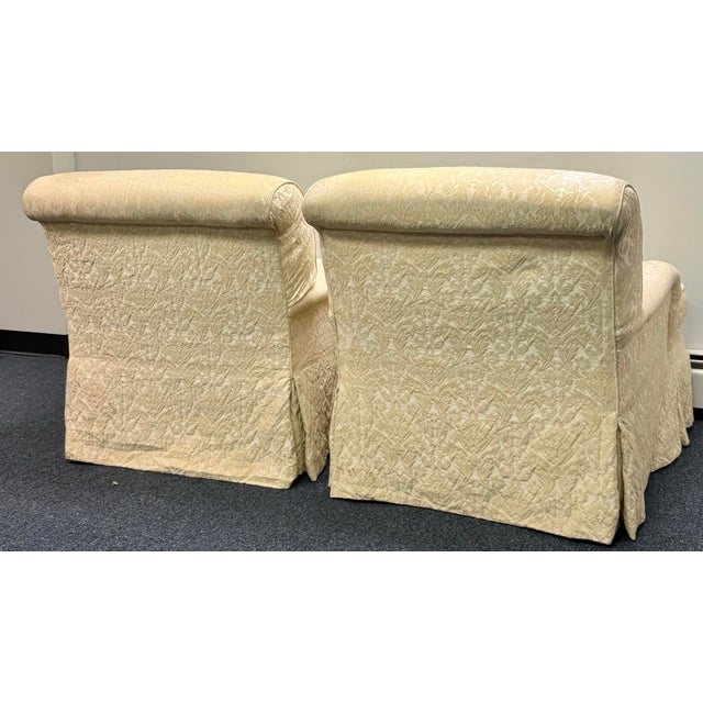 Cream Vintage Pem-Kay Cream Damask Skirted Chairs - A Pair For Sale - Image 8 of 11