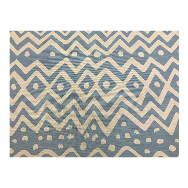 Quadrille China Seas Deauville Aqua Blue White Linen Cotton Upholstery Drapery Fabric For Sale