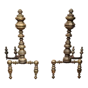 Pair of Large Brass and Iron Andirons, Circa 1850