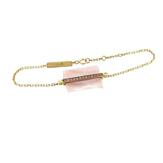Late 20th Century 17814 - Victoria Casal Pink Sapphire & Pink Mother of Pearl 18k Yellow Gold Bracelet For Sale