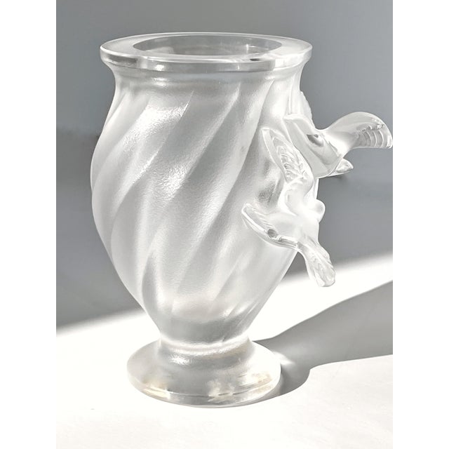 French Provincial Antique Mid 20th Century Lalique Rosine Crystal Vase by Marie Lalique Signed C1950 For Sale - Image 3 of 14