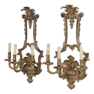 Pair of Vintage Italian Renaissance Electric Bronze Wall Sconces For Sale