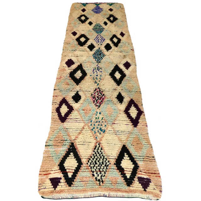 Abstract Midcentury Boujad Abstract Wool Runner 2.8 X 10.2 For Sale - Image 3 of 10