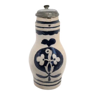 German Westwald Stoneware Pottery Pewter Mounted Ale Tankard For Sale