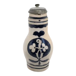 German Westwald Stoneware Pottery Pewter Mounted Ale Tankard