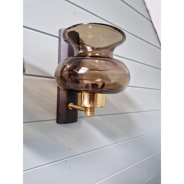 Metal Brass and Smoked Glass Wall Sconces, 1960s, Set of 2 For Sale - Image 7 of 16