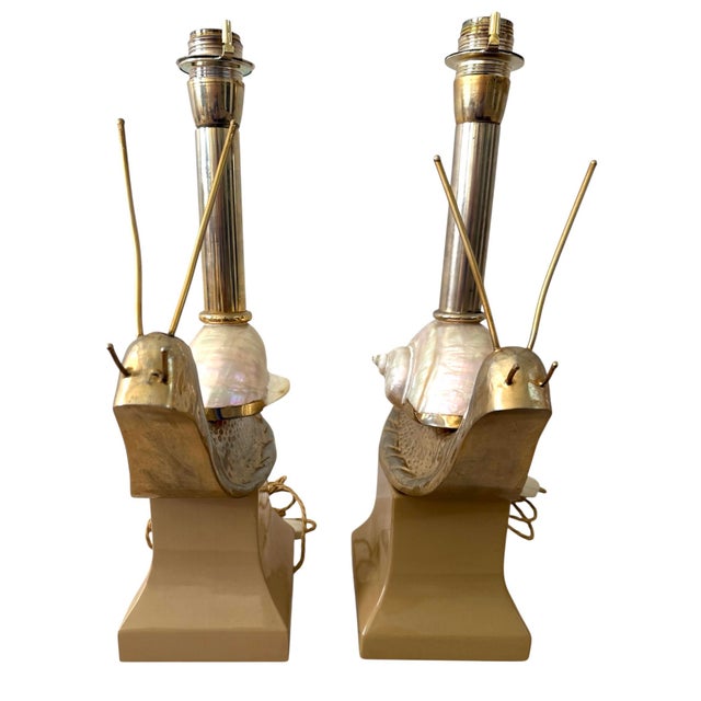 1970s Pair Italian Brass Snail Shell Lamps For Sale - Image 5 of 12
