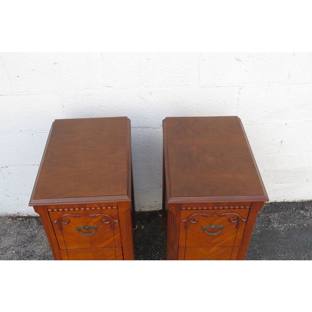 Early 1900s Carved Tall Nightstands End Side Bedside Tables a Pair For Sale In Miami - Image 6 of 12