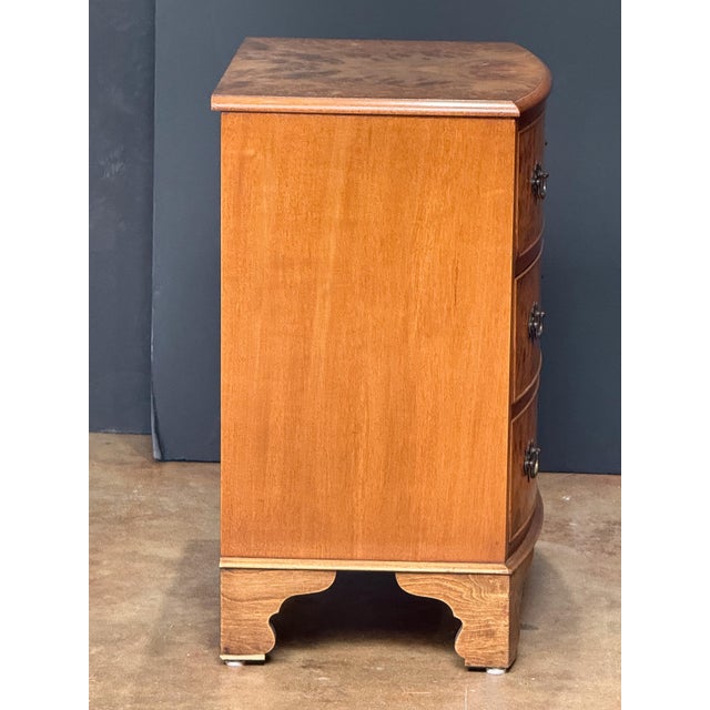 Wood English Bow Front Small Chest of Burr Walnut With Three Drawers For Sale - Image 7 of 14