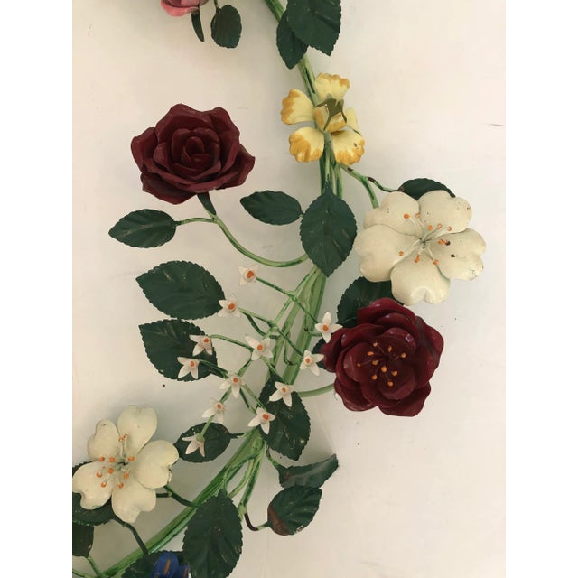 Traditional Painted Iron & Tole Wreath Wall Sculpture For Sale - Image 3 of 13