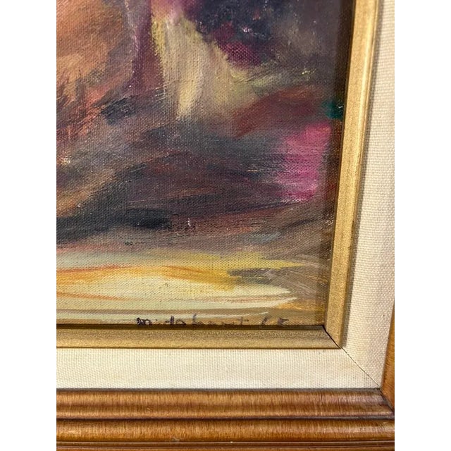 This listing is for a vintage still life oil painting on canvas signed M. DeHart, featuring a flower bouquet of yellow,...