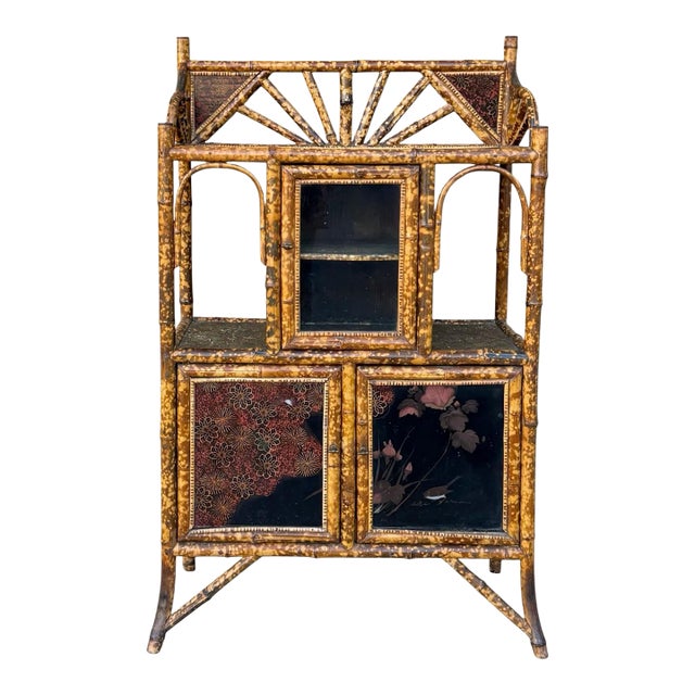 19th-C. Aesthetic Movement English Burnt Tortoise Bamboo Chinoiserie Cabinet For Sale