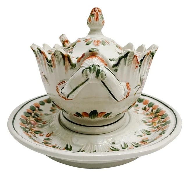 White Vintage Italian Faience Small Tureen With Underplate & Ladle For Sale - Image 8 of 10