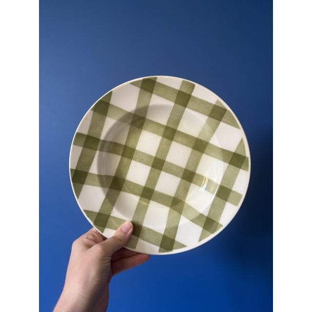 Vintage Square Green Earthenware Tablecloth Soup Plates from Moulin des Loups, Set of 6 For Sale - Image 5 of 7
