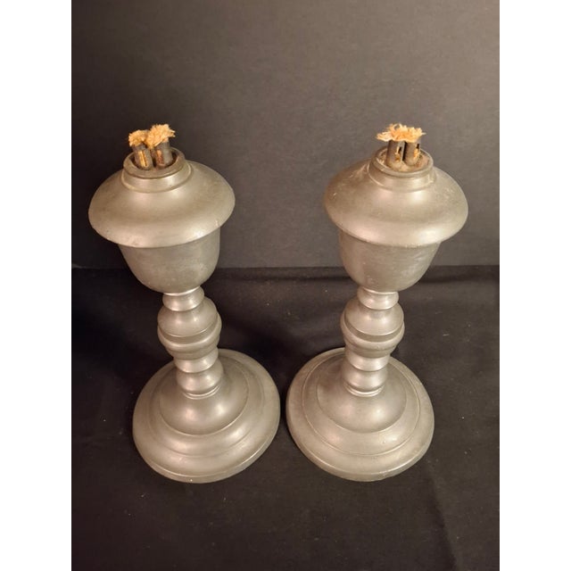 Mid 19th Century Pair Antique 1840s Freeman Porter Pewter Whale Oil Lamps Westbrook Maine No. 1 For Sale - Image 5 of 17