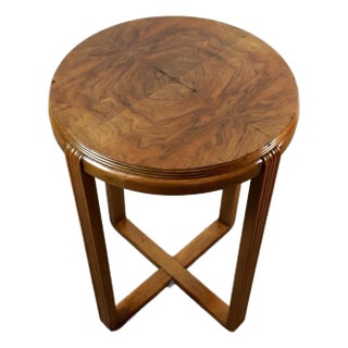 1930’s Art Deco Burl Walnut Pedestal Side Table For Sale