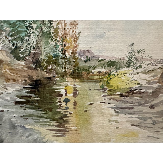 Impressionist Early 20th Century Attributed to Frank Henry Mason Woodland Stream Landscape Original Watercolor For Sale - Image 3 of 7