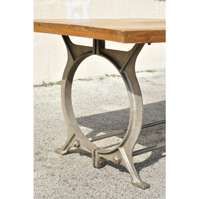 Industrial Style Cast Iron and Reclaimed Wood Farmhouse Rustic Dining Table For Sale - Image 4 of 12