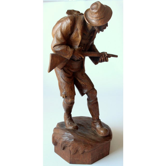 Wood 1930s - Antique Handcarved Wooden Sculpture of a Hunter For Sale - Image 7 of 10
