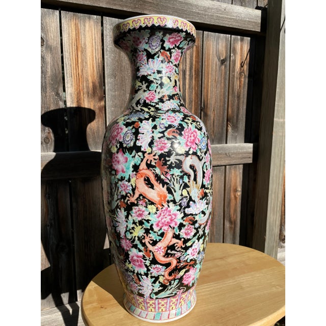 Chinese Antique Late 19th Century Chinese Imperial Famille Noir Porcelain Vase For Sale - Image 3 of 9