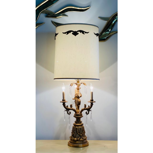 Early 20th Century French Gold Gilt 3-Arm Candelabra Lamp With Shade For Sale In Louisville - Image 6 of 10