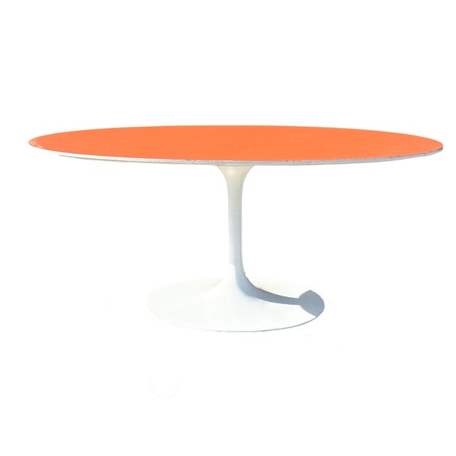 Mid-Century Tulip Dining Table Attributed to Eero Saarinen for Knoll W/ Orange Laminate Top For Sale In Los Angeles - Image 6 of 6