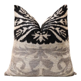Hand-Knotted Split-Tone Silk Velvet Pillow - 20x20 Black & Silver For Sale