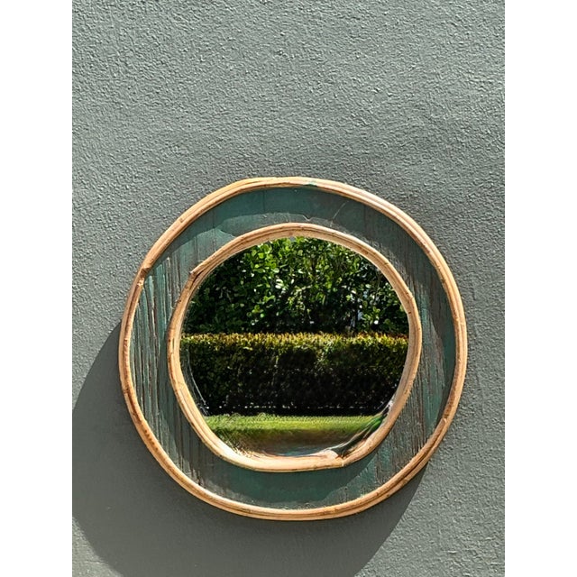 Mid-Century Modern Vintage Bent Rattan Mirror For Sale - Image 3 of 12