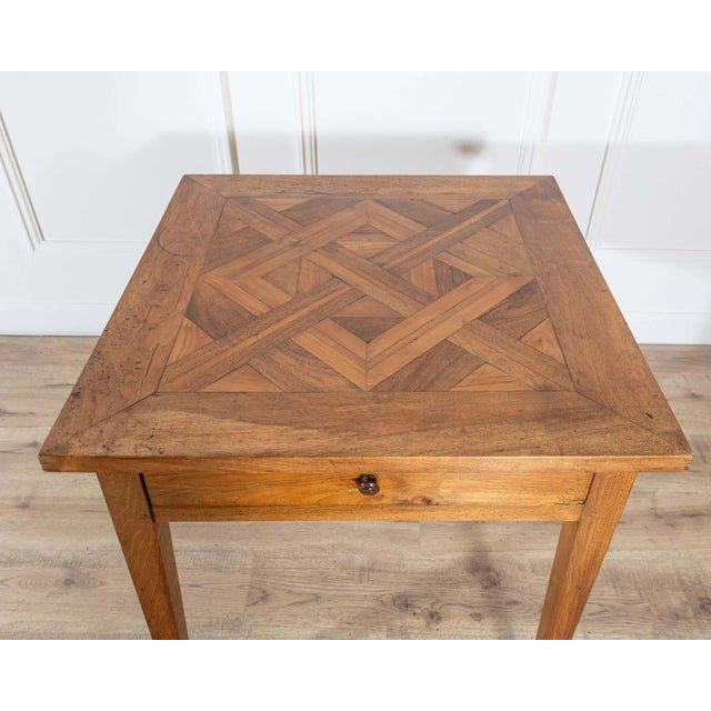 19th Century 19th Century Walnut Side Table with Geometric Parquetry Top and Drawer For Sale - Image 5 of 11
