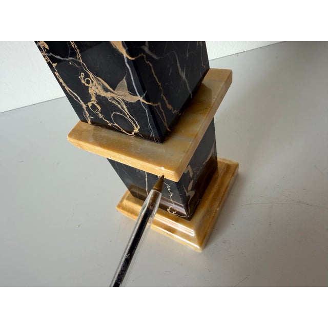 Vintage Italian Portoro Marble & Honey Onyx Obelisk, Made in Italy For Sale - Image 11 of 12