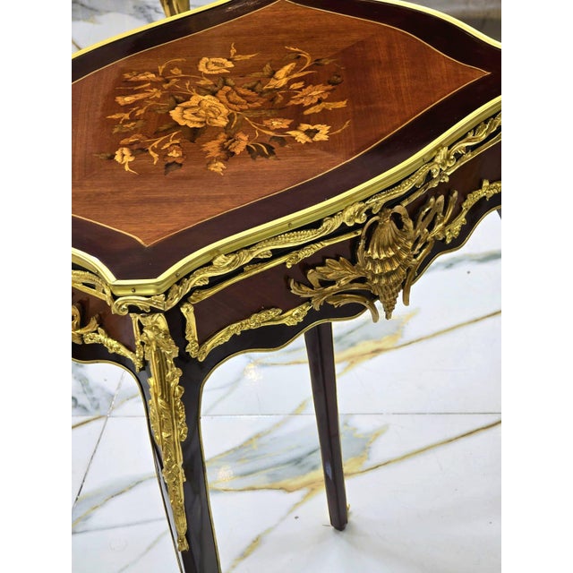 1990s 1990s French Accent Side Table With Glass Top, Gold Leaf & Bronze Details For Sale - Image 5 of 8
