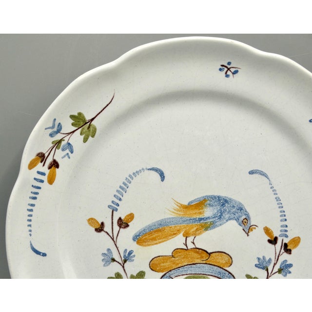 French Provincial 18th-Century French Country Nevers Polychrome Bird Plate For Sale - Image 3 of 8