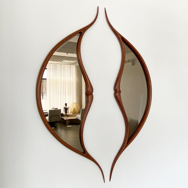 Studio Craft Movement Carved Sculptural Walnut Wall Mirrors Mark Levin A Pair