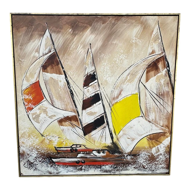 Mid Century Painting “ Regatta” by Theodore J. Keene For Sale